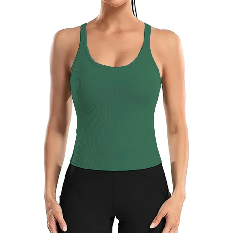 Women Tank Top with Built In Bra 4-way stretch Fabric Slim Fit Top Sport Shirt
