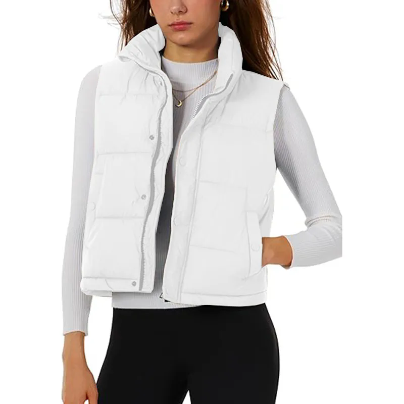 Womens Puffer Vest Stand Collar Zip Up Cropped Vests