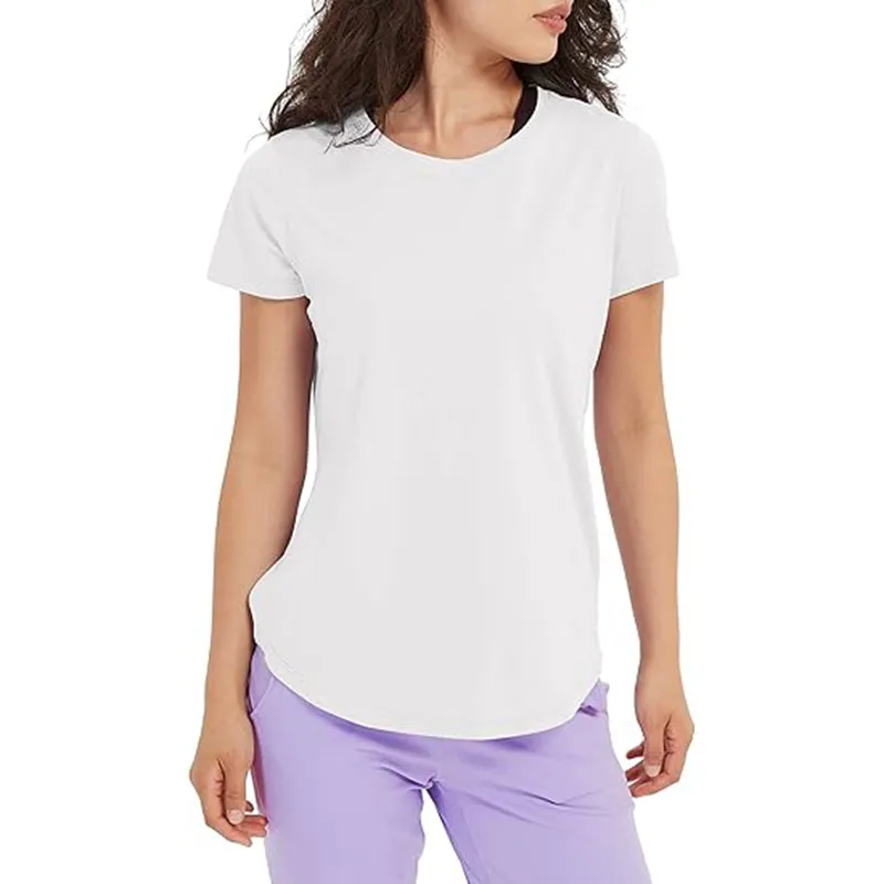 Short Sleeve Crew Sport Shirt Women Loose Plain O-neck Tank Top
