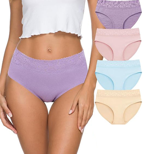 Cotton Panties for Women Lace Breathable Briefs 4 Pack