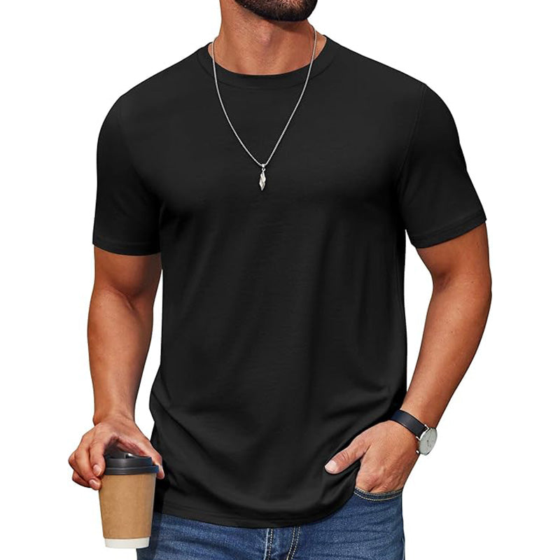 Men's cotton blend round neck short sleeved shirt