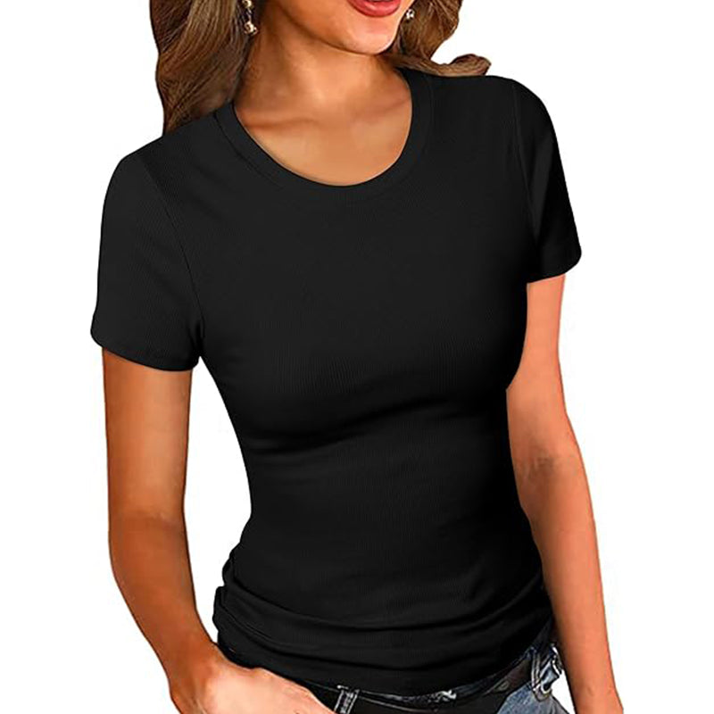 2025 Women Scoop Fitted Shirt Basic Short Sleeves