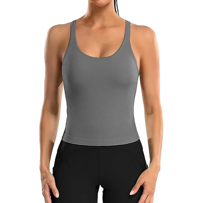 Women Tank Top with Built In Bra 4-way stretch Fabric Slim Fit Top Sport Shirt