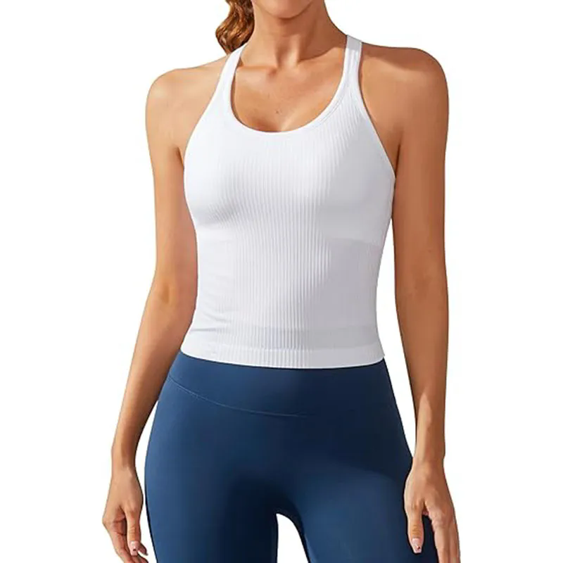 Women Tank Top with Built In Bra 4-way stretch Fabric Slim Fit Top Sport Shirt