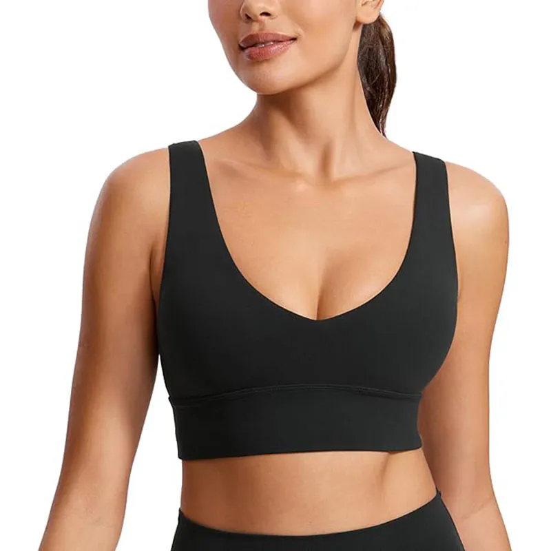 Womens Back Sports Bra Scoop Neck Padded Yoga Bra with Built in Bra