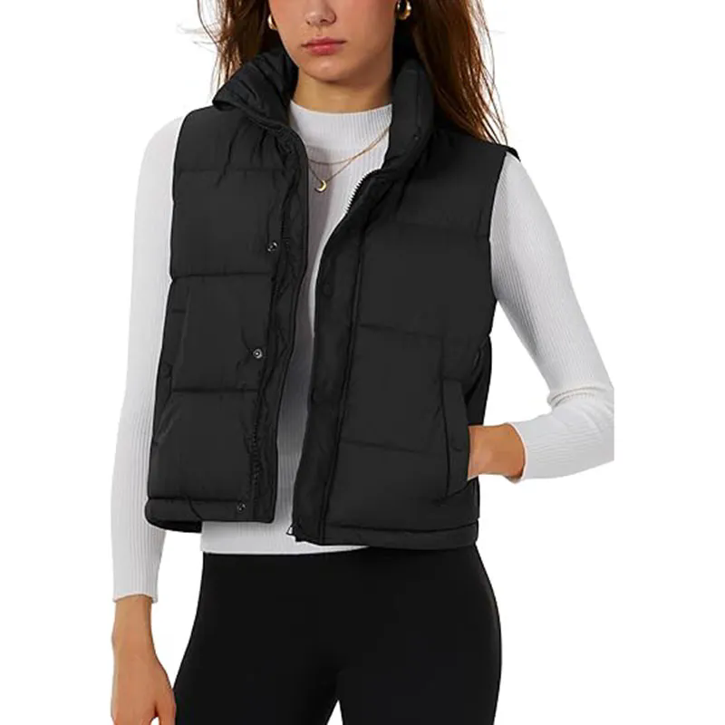 Womens Puffer Vest Stand Collar Zip Up Cropped Vests