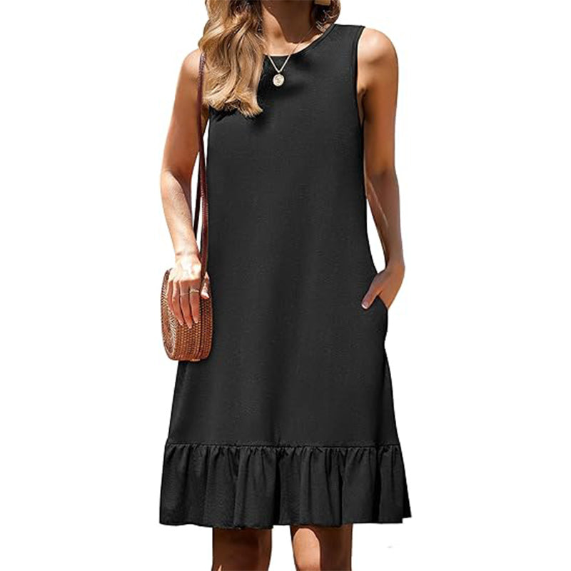Women's pleated hem vest skirt beach skirt with pockets