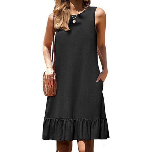 Women's pleated hem vest skirt beach skirt with pockets