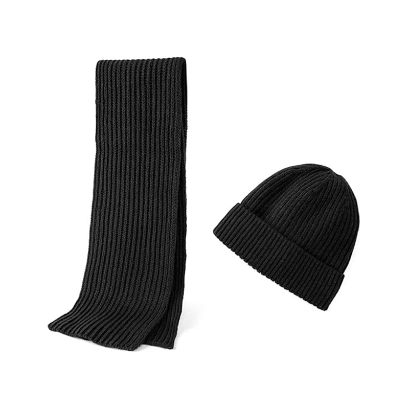 2PCS Winter Soft Warm Long Scarves with Wool Beanie Hat