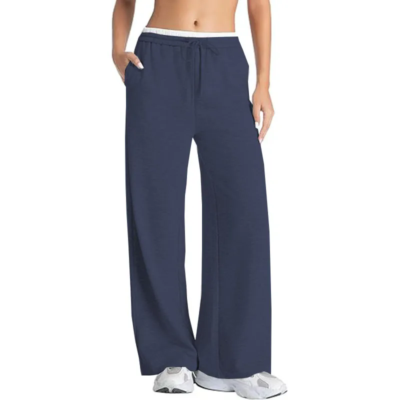Women Casual Wide Leg Elastic Drawstring Straight Leg Lounge Pants