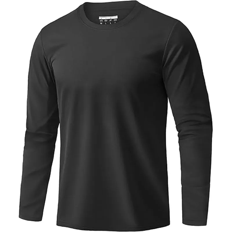 Men Cotton Crewneck T-Shirts Long Sleeve Plain Tee