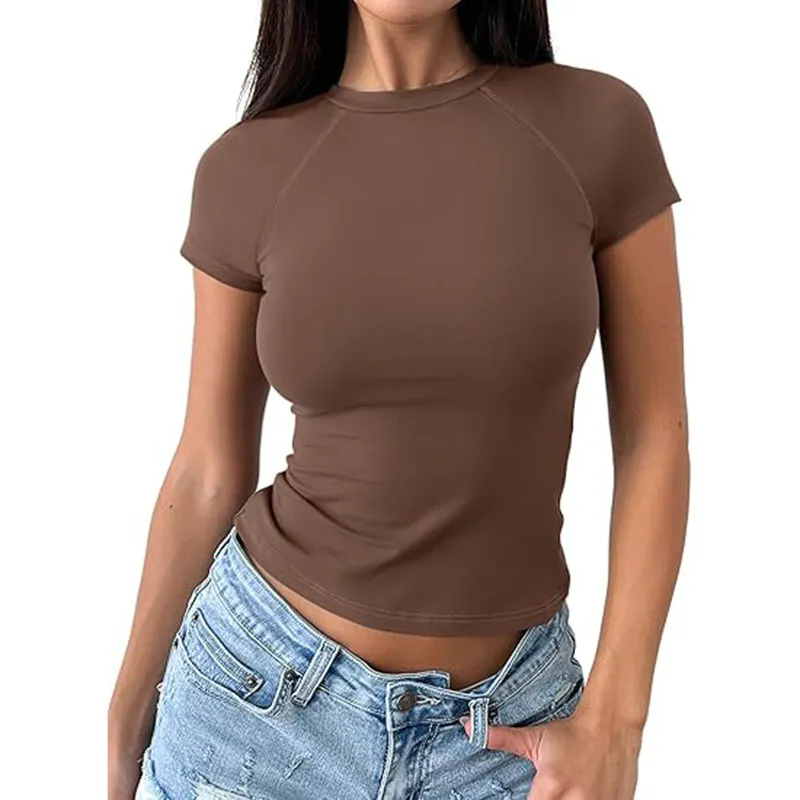 Womens Summer T Shirts Basic Tees Crewneck Crop Tops