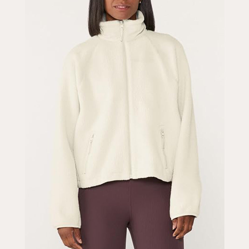 Womens Sherpa Fleece Jacket Zip Up Stand Collar Cozy Coat