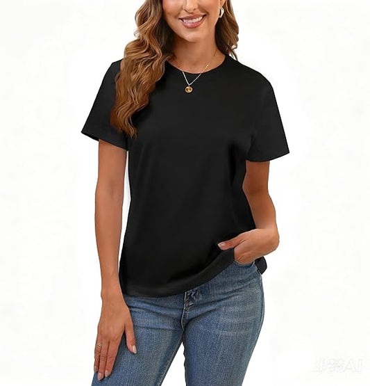 Women's cotton basic T-shirt round neck short sleeved summer shirt