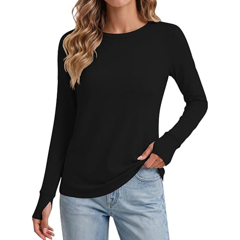 Women's long sleeved shirt with thumb hole top for exercise and yoga T-shirt