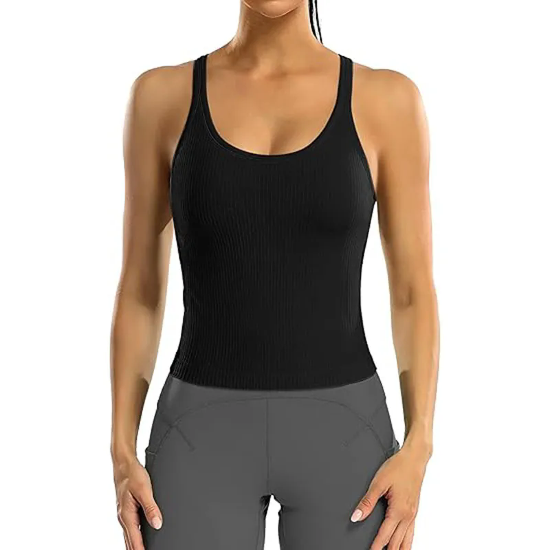 Women Tank Top with Built In Bra 4-way stretch Fabric Slim Fit Top Sport Shirt