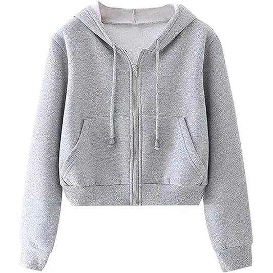 Women Casual Cropped Hoodie Hooded Jacket Top