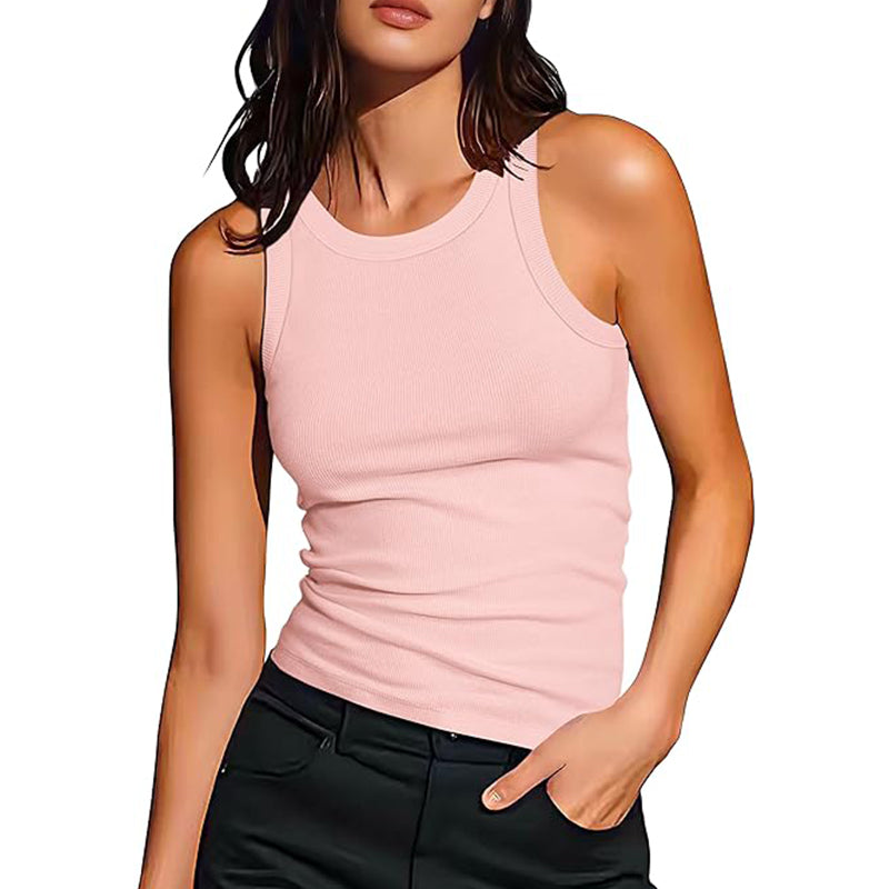 Women Sleeveless High Neck Rib-Knit Vest