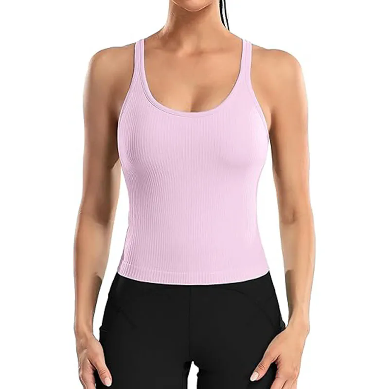 Women Tank Top with Built In Bra 4-way stretch Fabric Slim Fit Top Sport Shirt