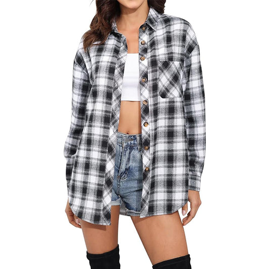 Womens Cuffed Shirt Casual Collar Long Sleeve