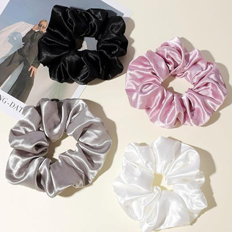 4PC Big Satin Silk Scrunchies for Womens Thick Hair