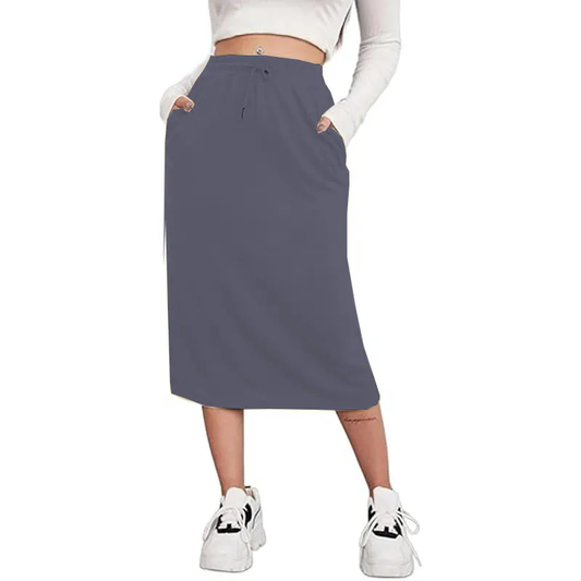 2024 Women High Waist Skirt Vintage Elastic Line Pleated Skirt with Pockets