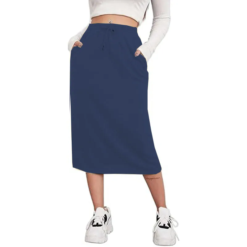 2024 Women High Waist Skirt Vintage Elastic Line Pleated Skirt with Pockets