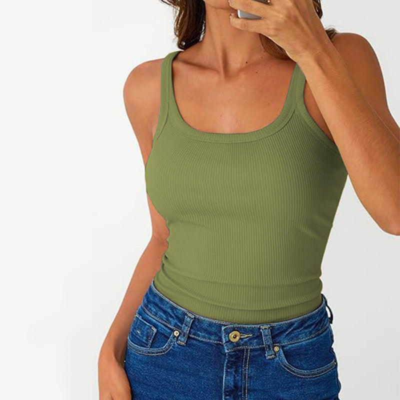 2025 Women Sleeveless High Neck Rib-Knit Crop Tank Top