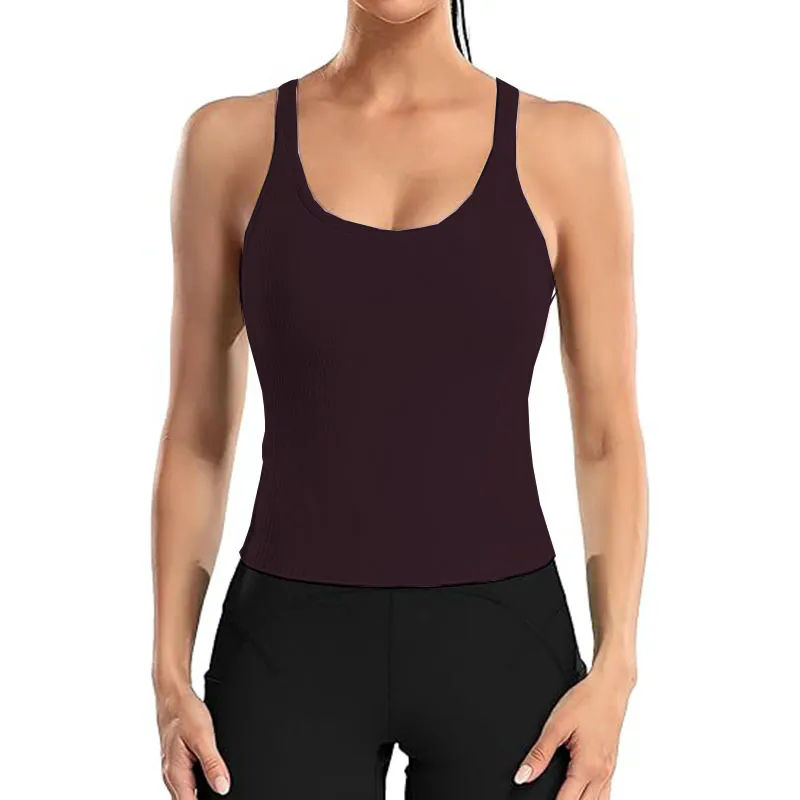 Women Tank Top with Built In Bra 4-way stretch Fabric Slim Fit Top Sport Shirt