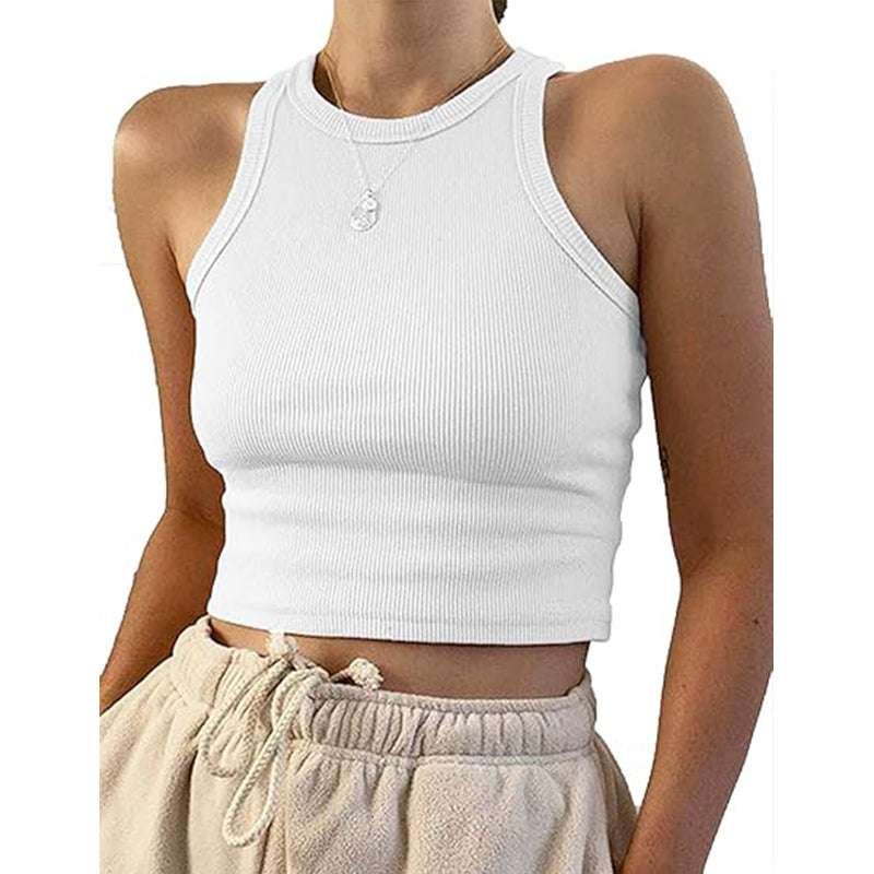 Women's basic sleeveless vest with exposed navel casual round neck tight top