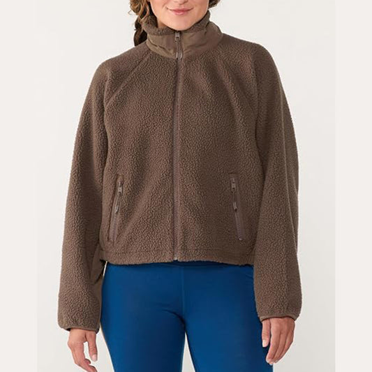 Womens Sherpa Fleece Jacket Zip Up Stand Collar Cozy Coat