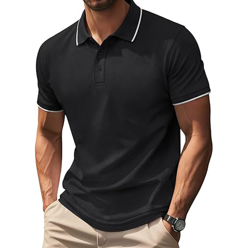 Men's Polo Shirt Short Sleeve Cotton Beaded Fabric Classic Slimming Golf Shirt