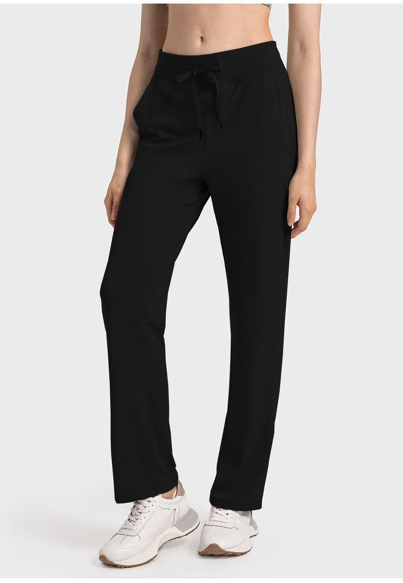 Women's Cotton Pants Summer Wide Leg High Waist Trousers with Pocket