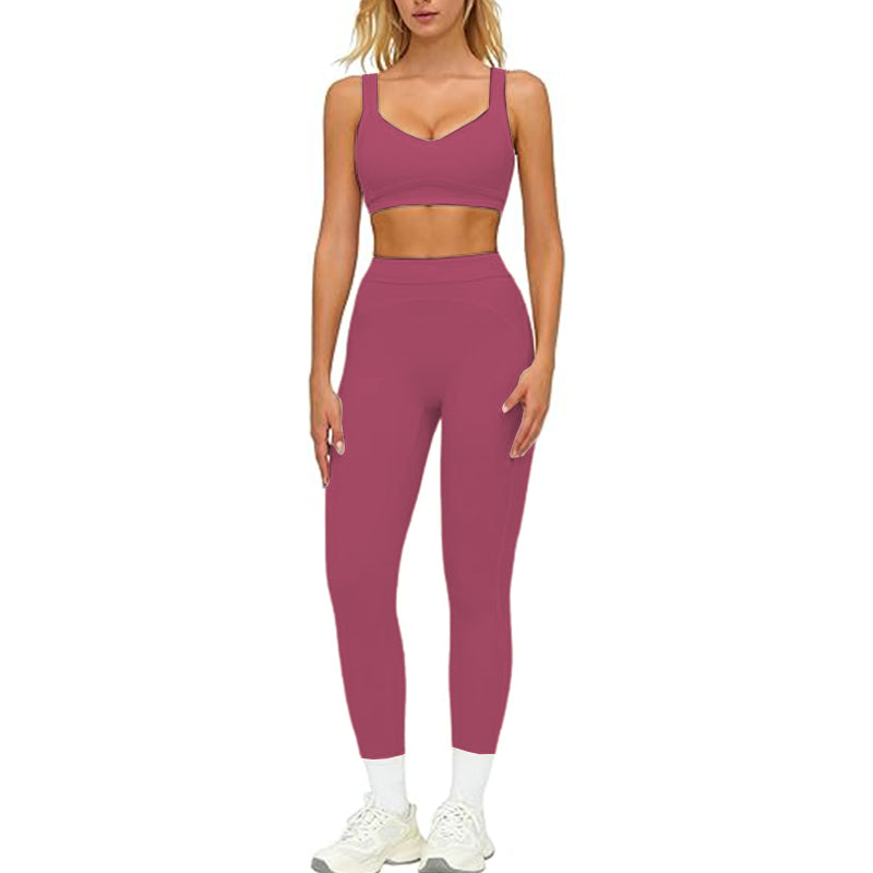 Women's 2-piece Color blocked Sports Bra High Waist and Waist Tight Yoga Pants Set