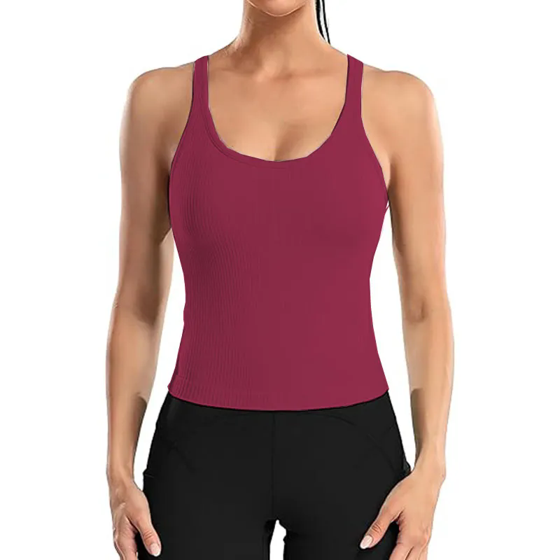 Women Tank Top with Built In Bra 4-way stretch Fabric Slim Fit Top Sport Shirt