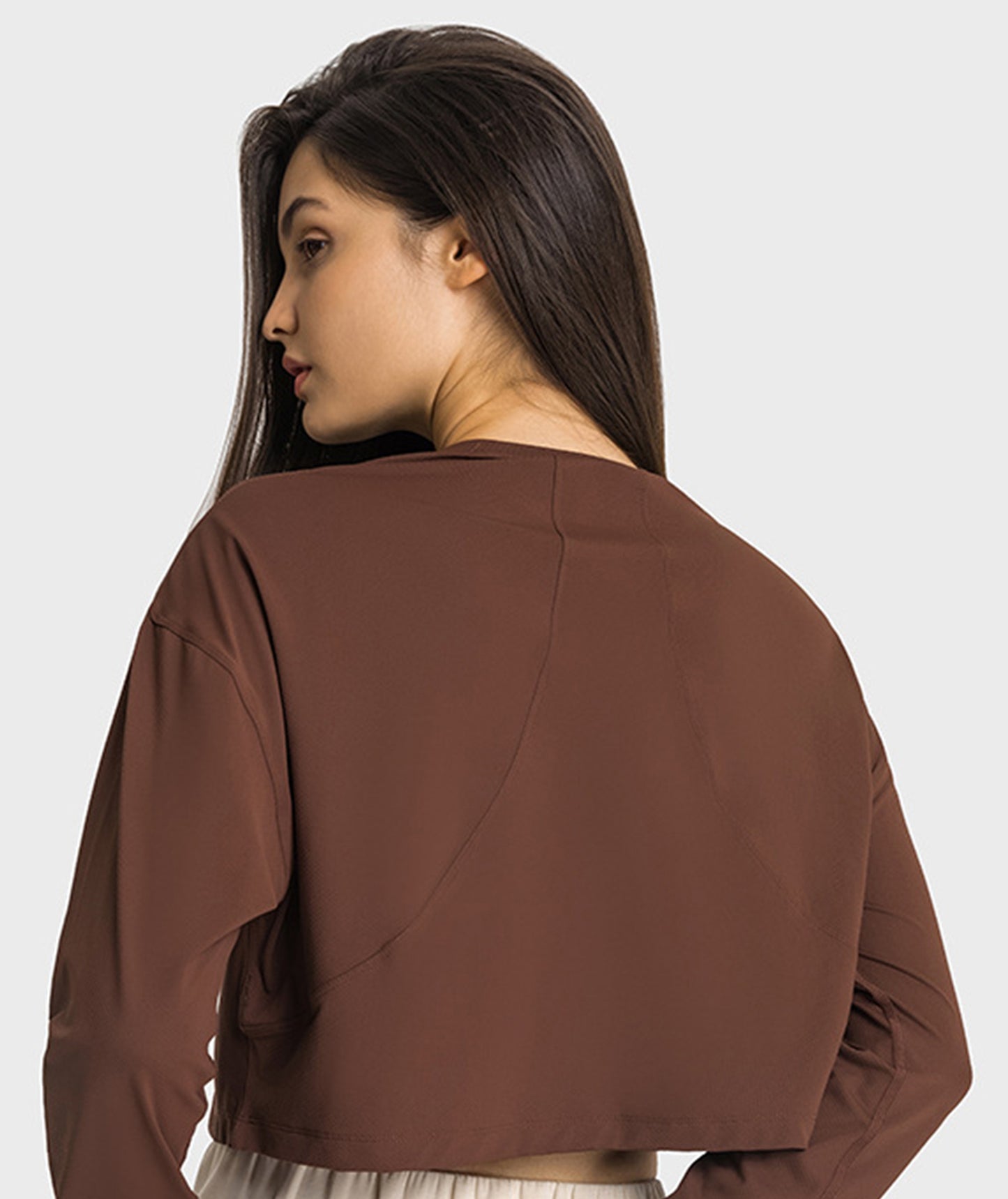 Long Sleeve Sport Tank Women Loose Ribbled Plain Fitness Breathable Tops