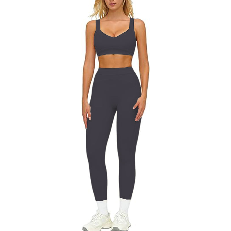 Women's 2-piece Color blocked Sports Bra High Waist and Waist Tight Yoga Pants Set