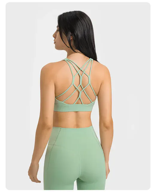 2 pcs per Set Women Waist Leggings With Pockets Yoga Bra Crisscross