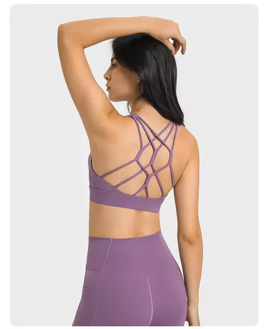 2 pcs per Set Women Waist Leggings With Pockets Yoga Bra Crisscross