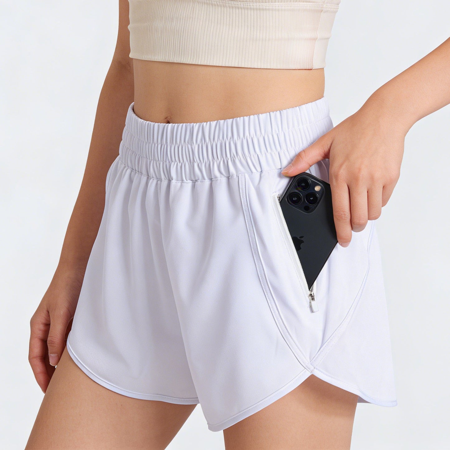 2026 Women Running with Liner Zipper Pockets Elastic Athletic Gym Yoga Shorts