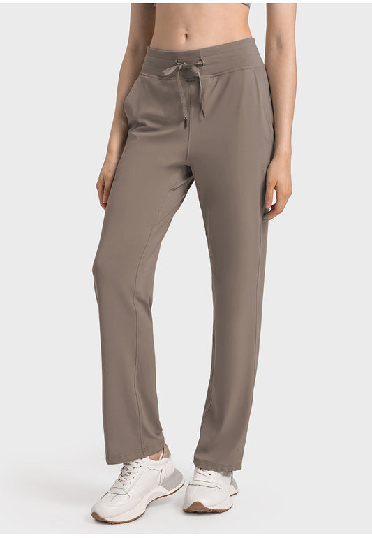 Women's Cotton Pants Summer Wide Leg High Waist Trousers with Pocket
