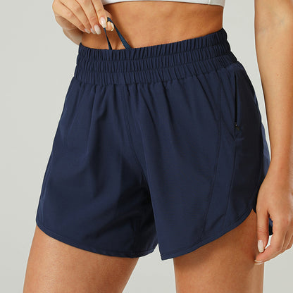 Womens Running Quick Dry Athletic Workout Shorts Zipper Pockets